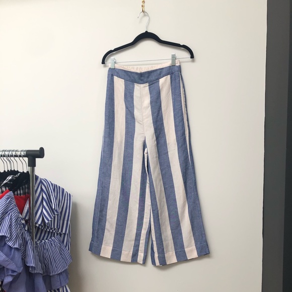 NWT Madewell Huston Pull On Pant Linen Navy Stripe - Picture 4 of 6